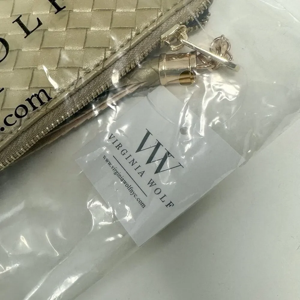 NEW Virginia Wolf Mimi Gold Criss Cross Weave Clutch, NWT, MSRP $88